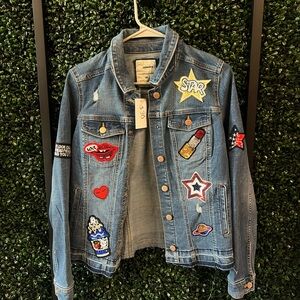 Embroidered Denim Jacket with Patches